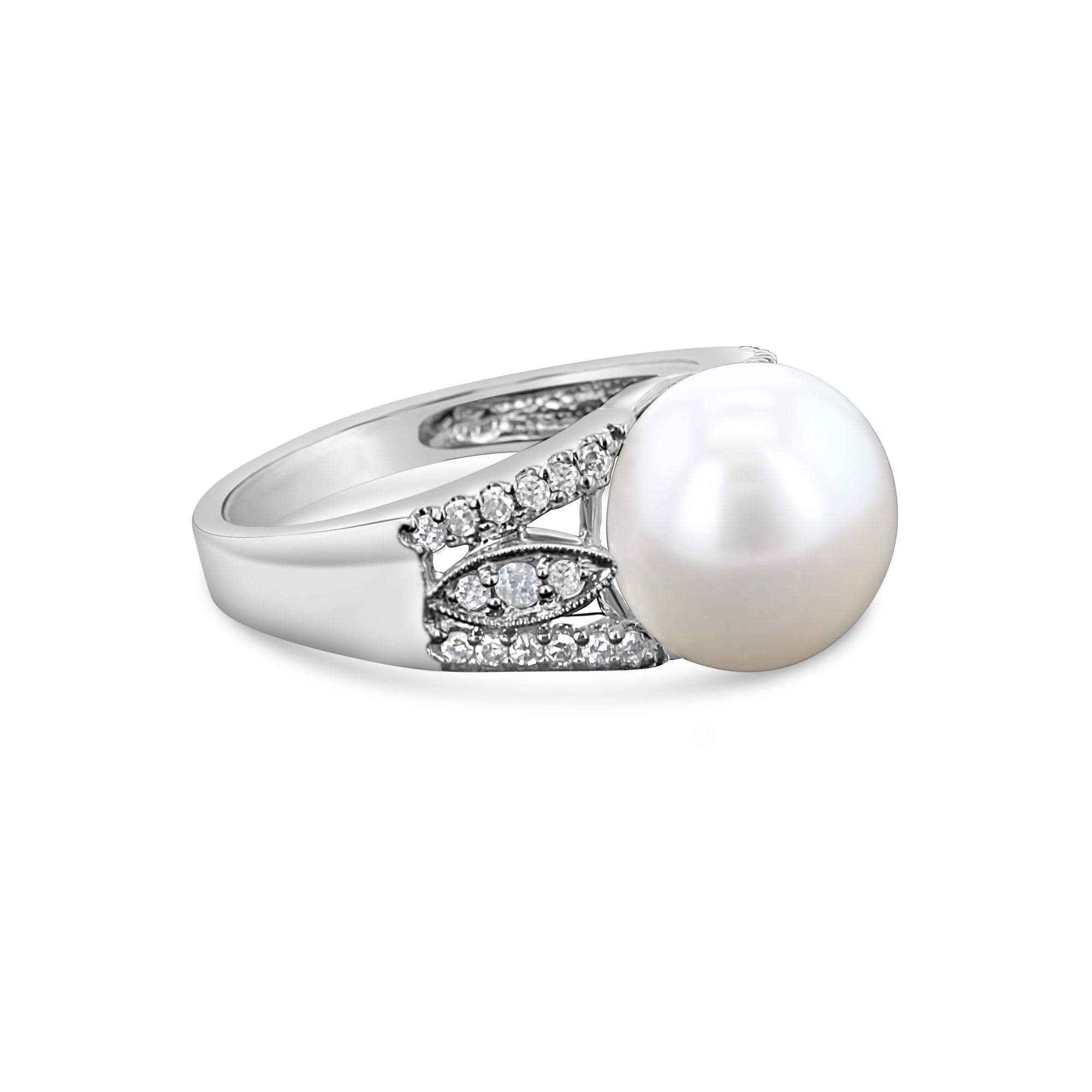 Freshwater Pearl & Diamond Ring .25cttw 14k White Gold