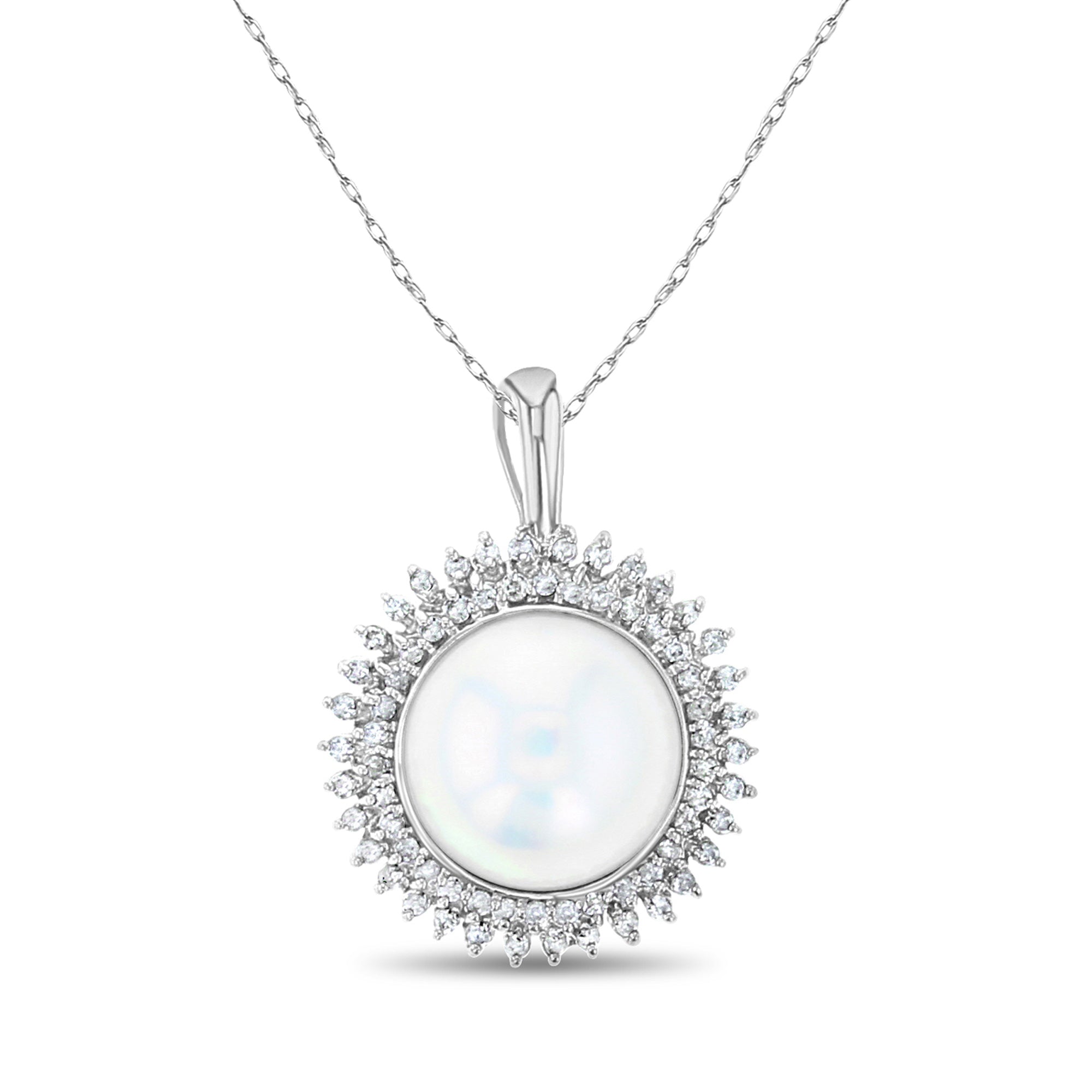 Mother of Pearl Diamond Halo Pendant .57cttw 14k White Gold