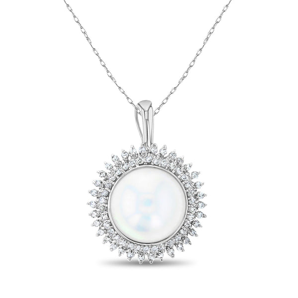 Mother of Pearl Diamond Halo Pendant .57cttw 14k White Gold