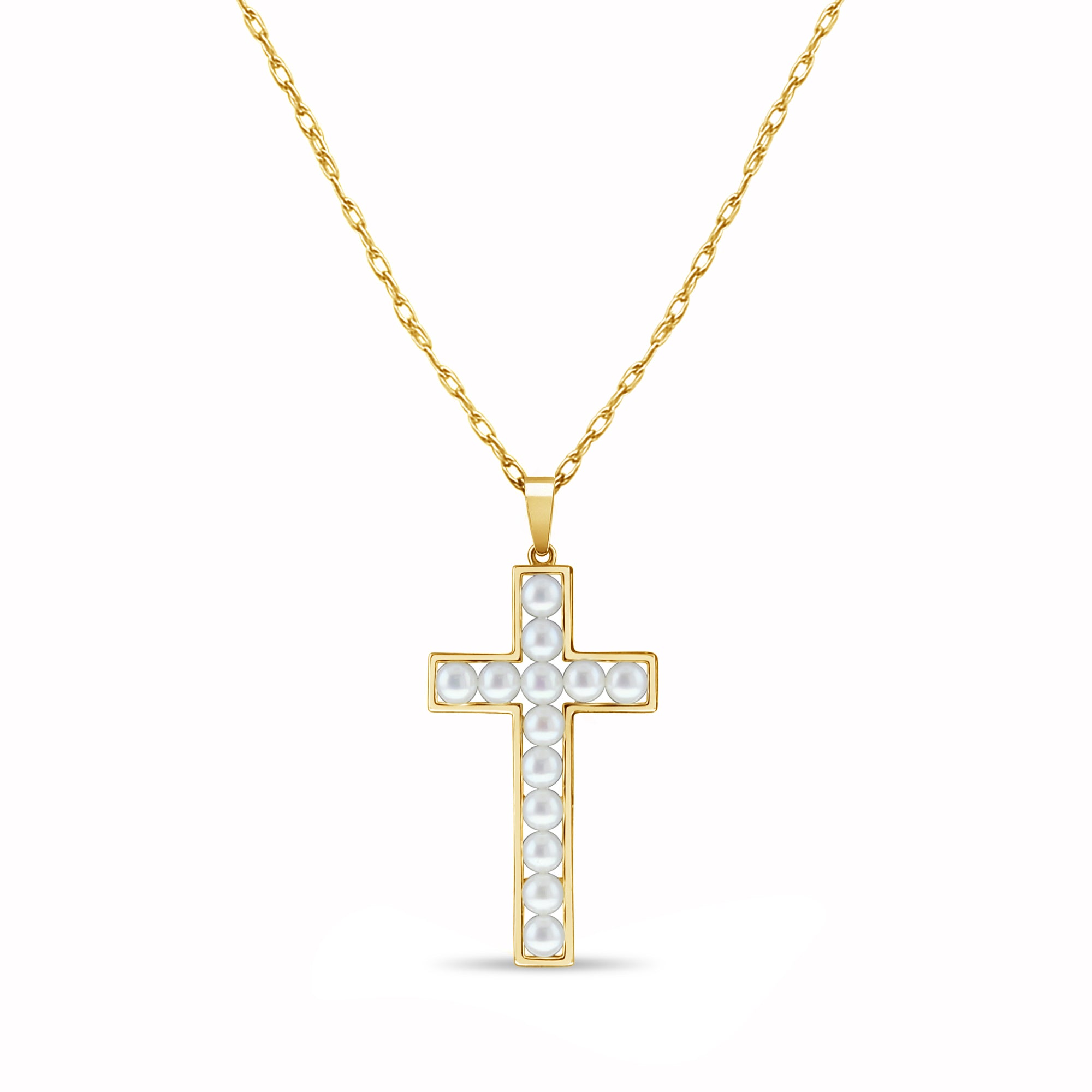 Colgante de cruz de perla en oro amarillo de 14 k