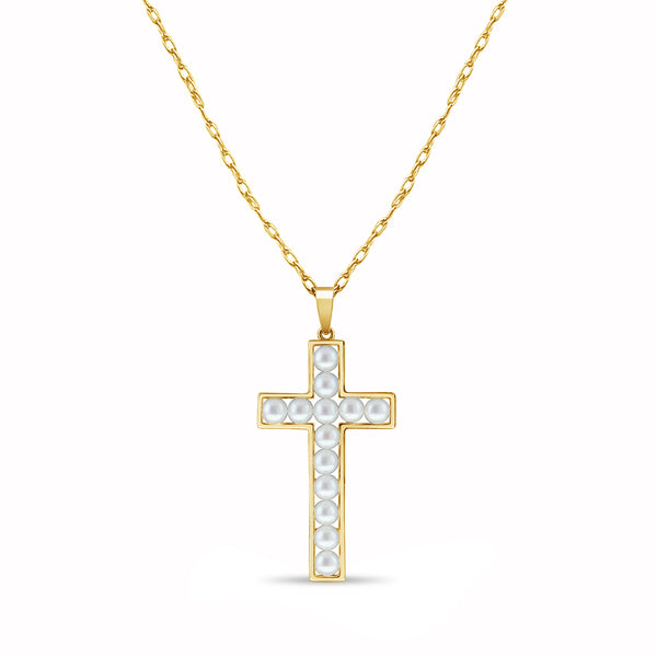 Pearl Cross Pendant 14k Yellow Gold