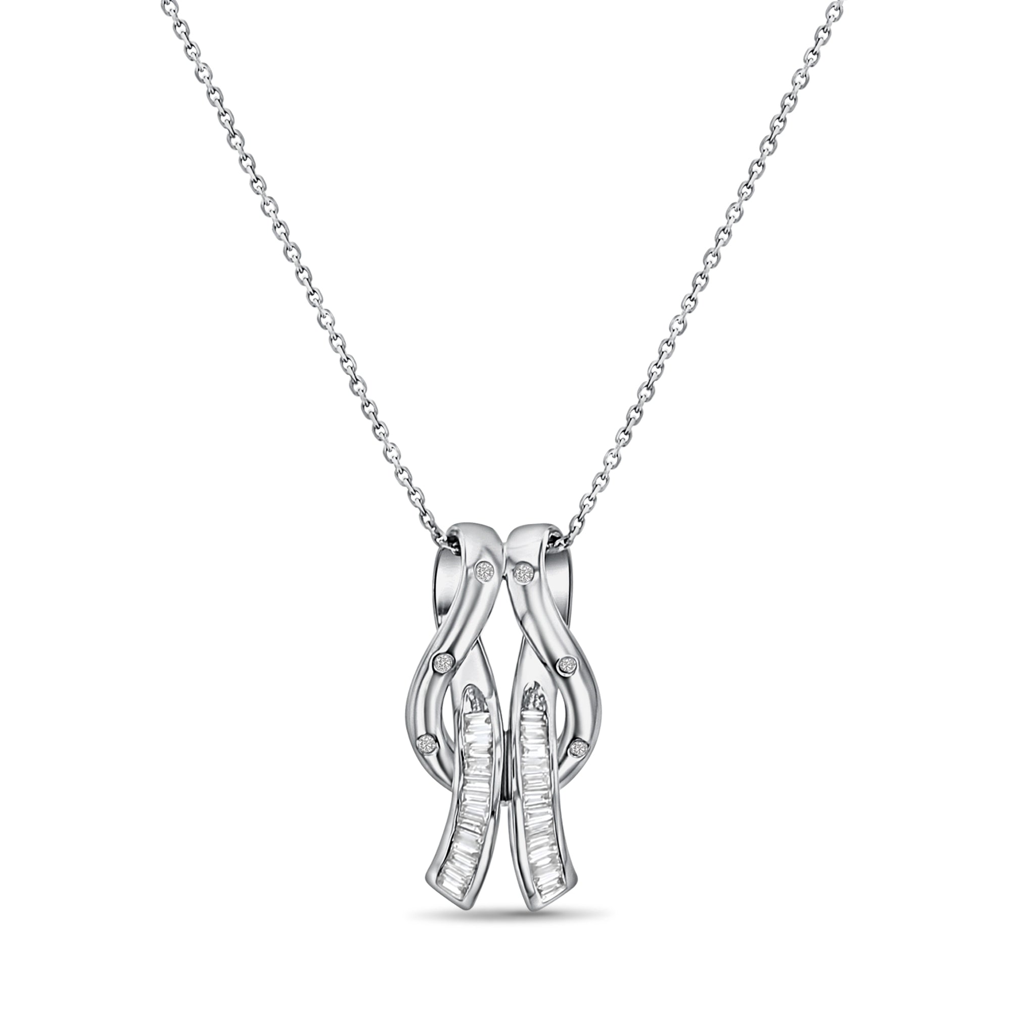 Baguette Diamond Ribbon Pendant .48cttw 14K White Gold