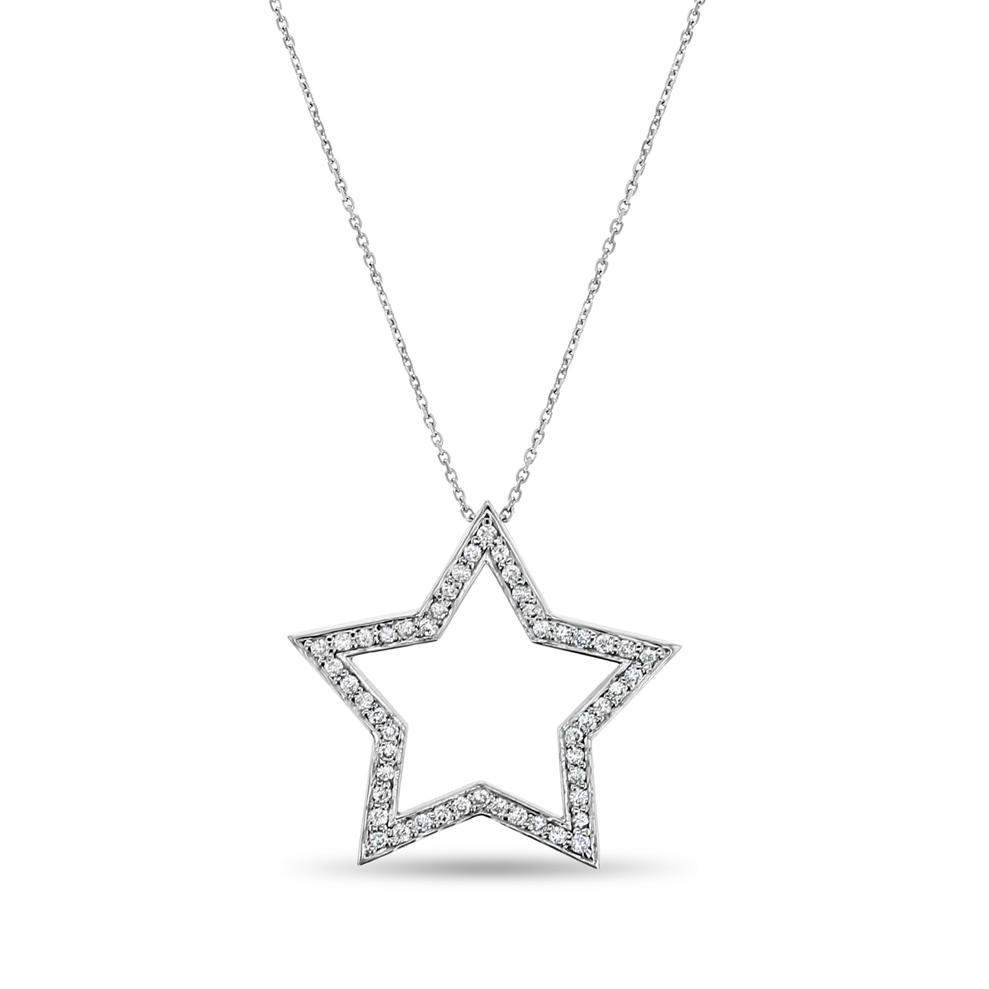 Diamond Star Stencil Cutout Pendnat .60cttw 14k White Gold