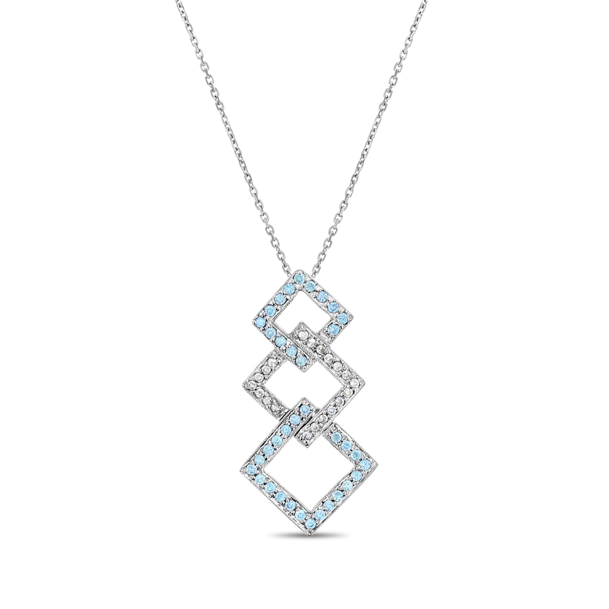 Pendentif en or blanc 14 carats avec topaze bleue et diamants 0,58 ct