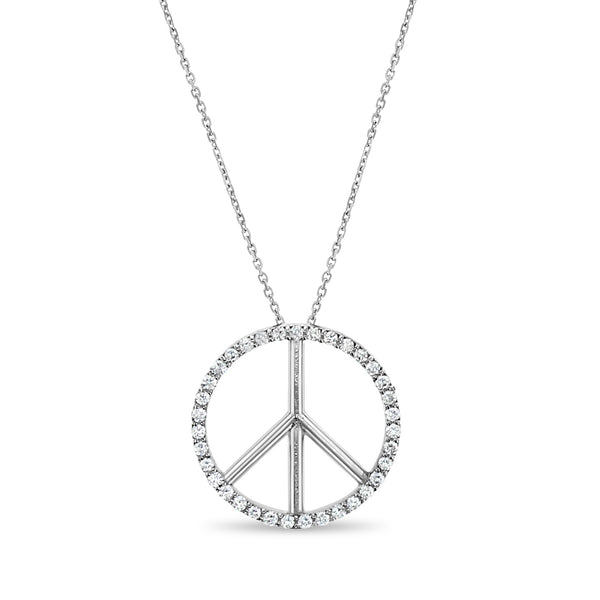 Diamond Peace Necklace .35cttw 14k White Gold