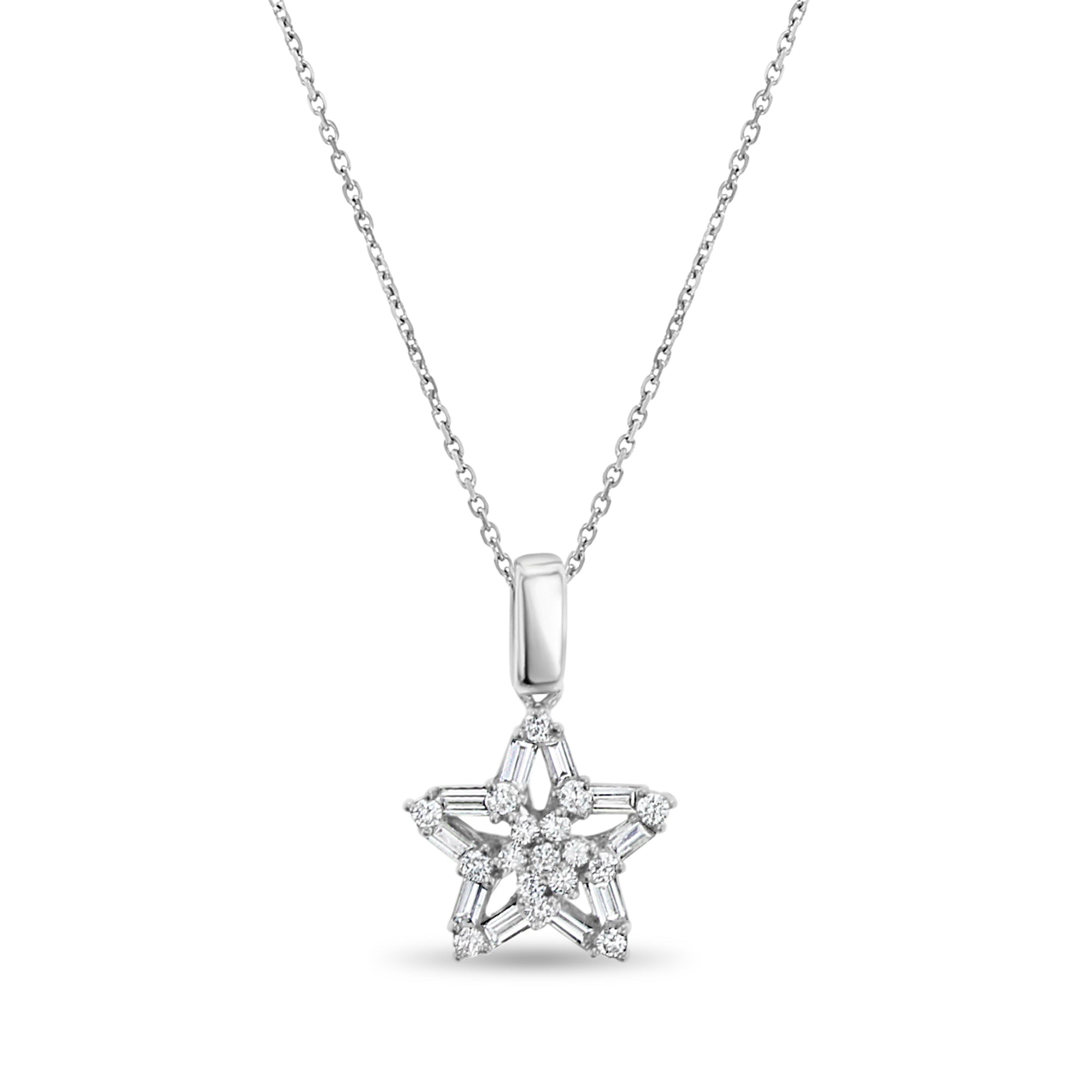 Colgante de estrella cónica de talla baguette de 0,66 ct en oro blanco de 18 k