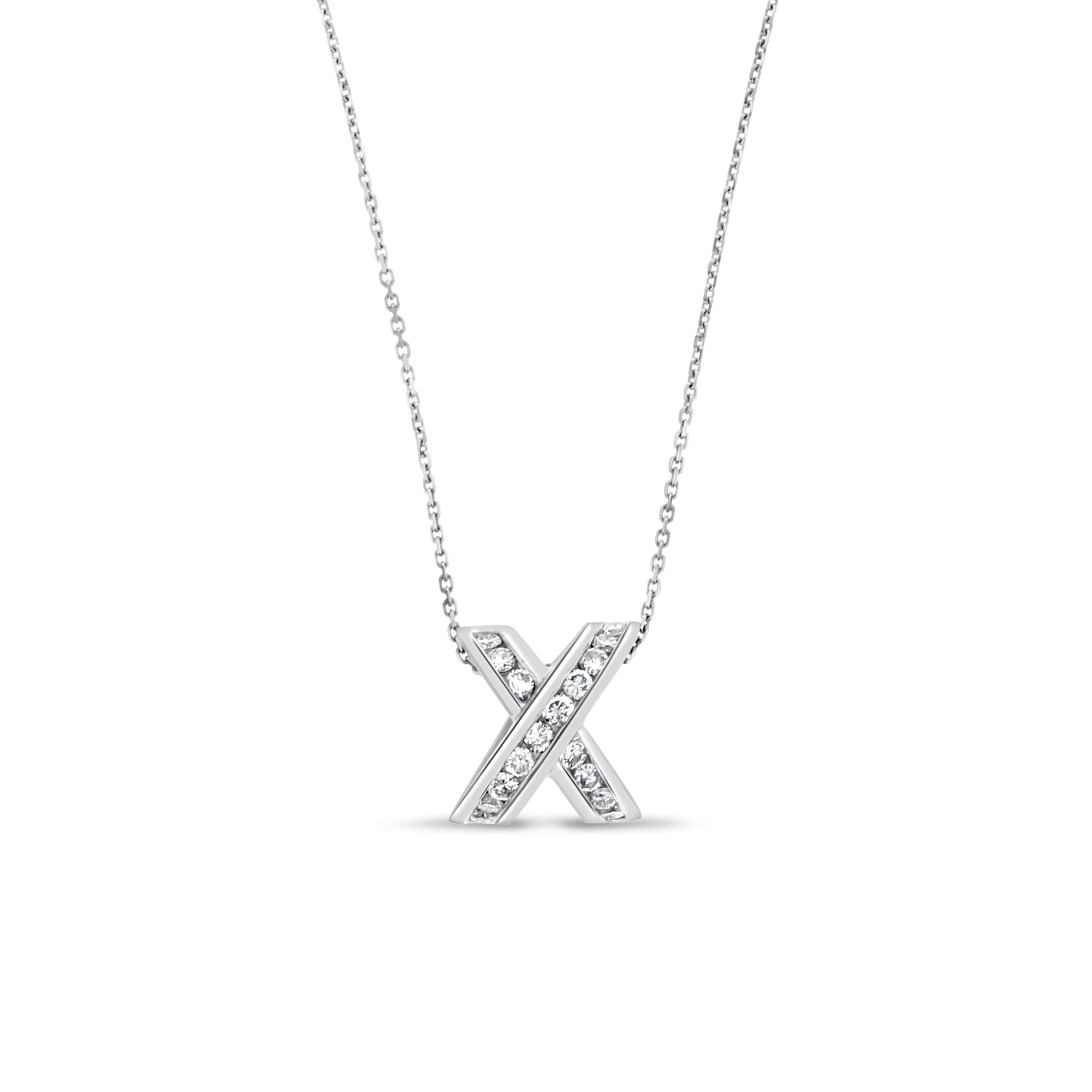 X Cross Diamond Necklace .73cttw 14k White Gold