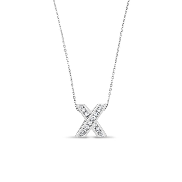 X Cross Diamond Necklace .73cttw 14k White Gold