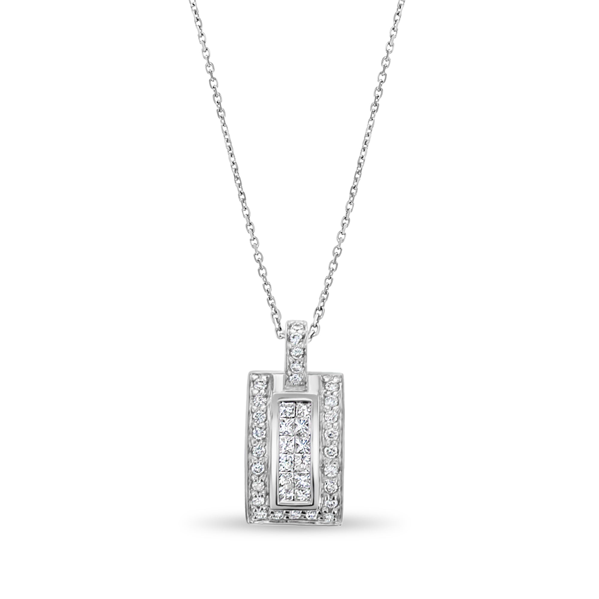 Princess Cut Diamond Necklace .59cttw 18k White Gold