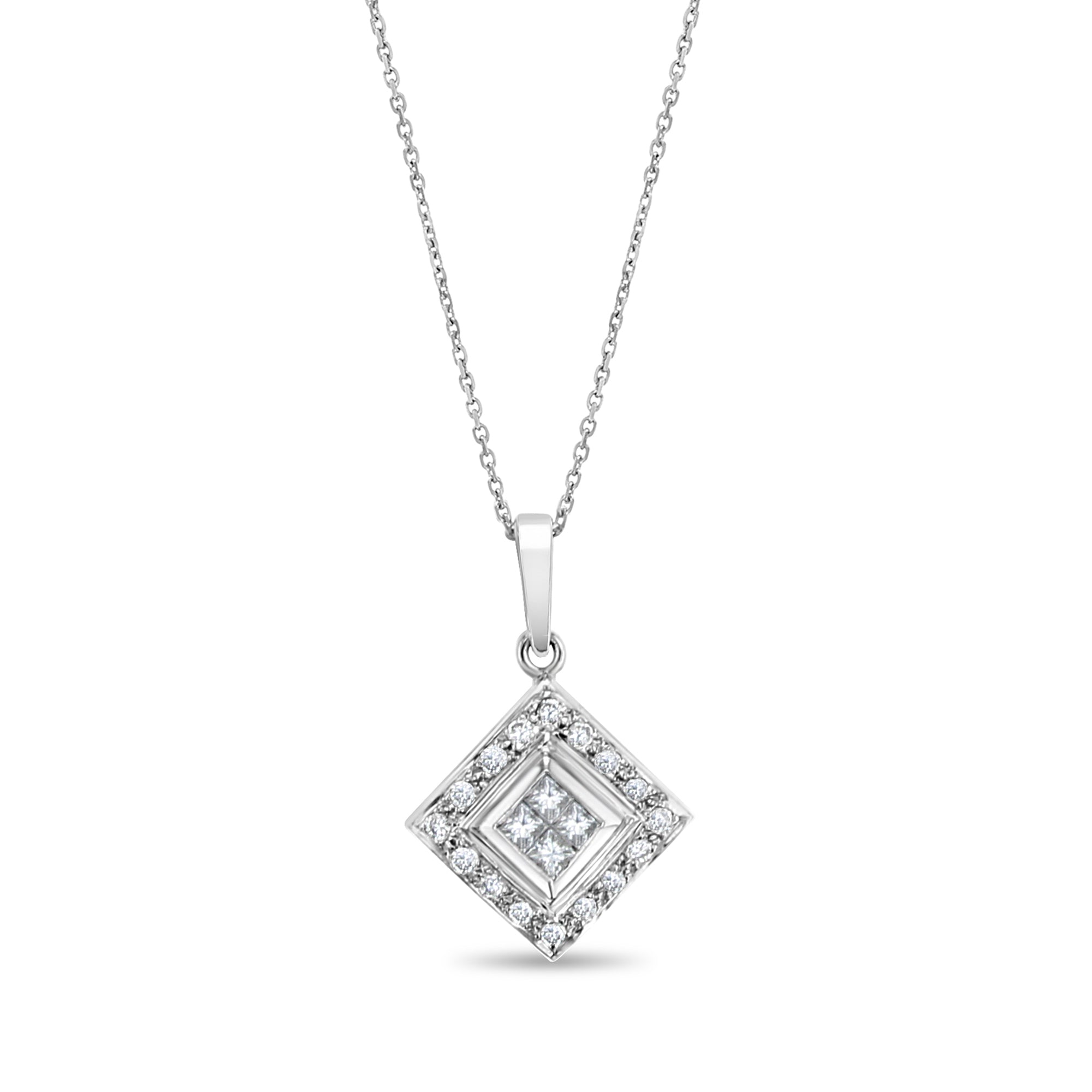 Princess Cut Diamond Pendant .46cttw 14K White Gold