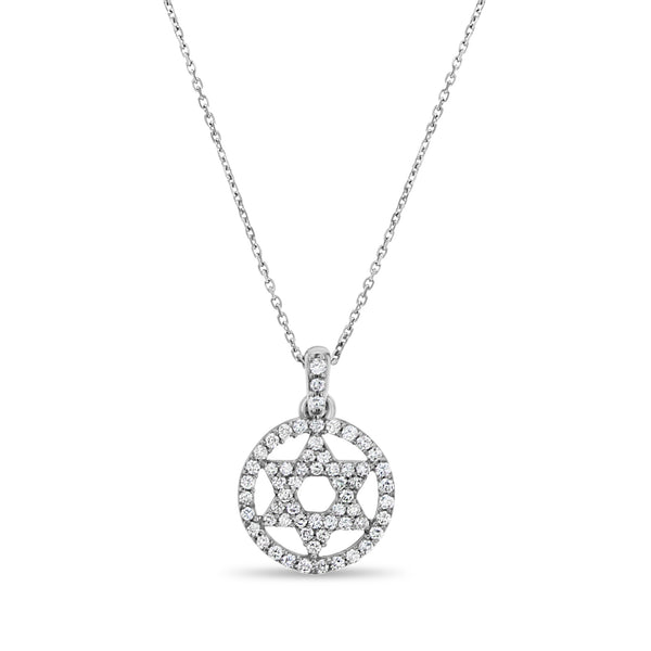 Jewish Star Diamond Pendant .62cttw 14k White Gold