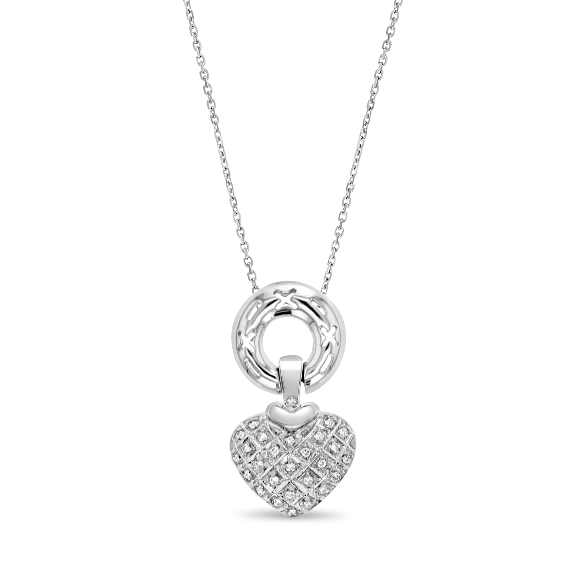 14K White Gold Pave Diamond Heart Necklace 001-165-00314