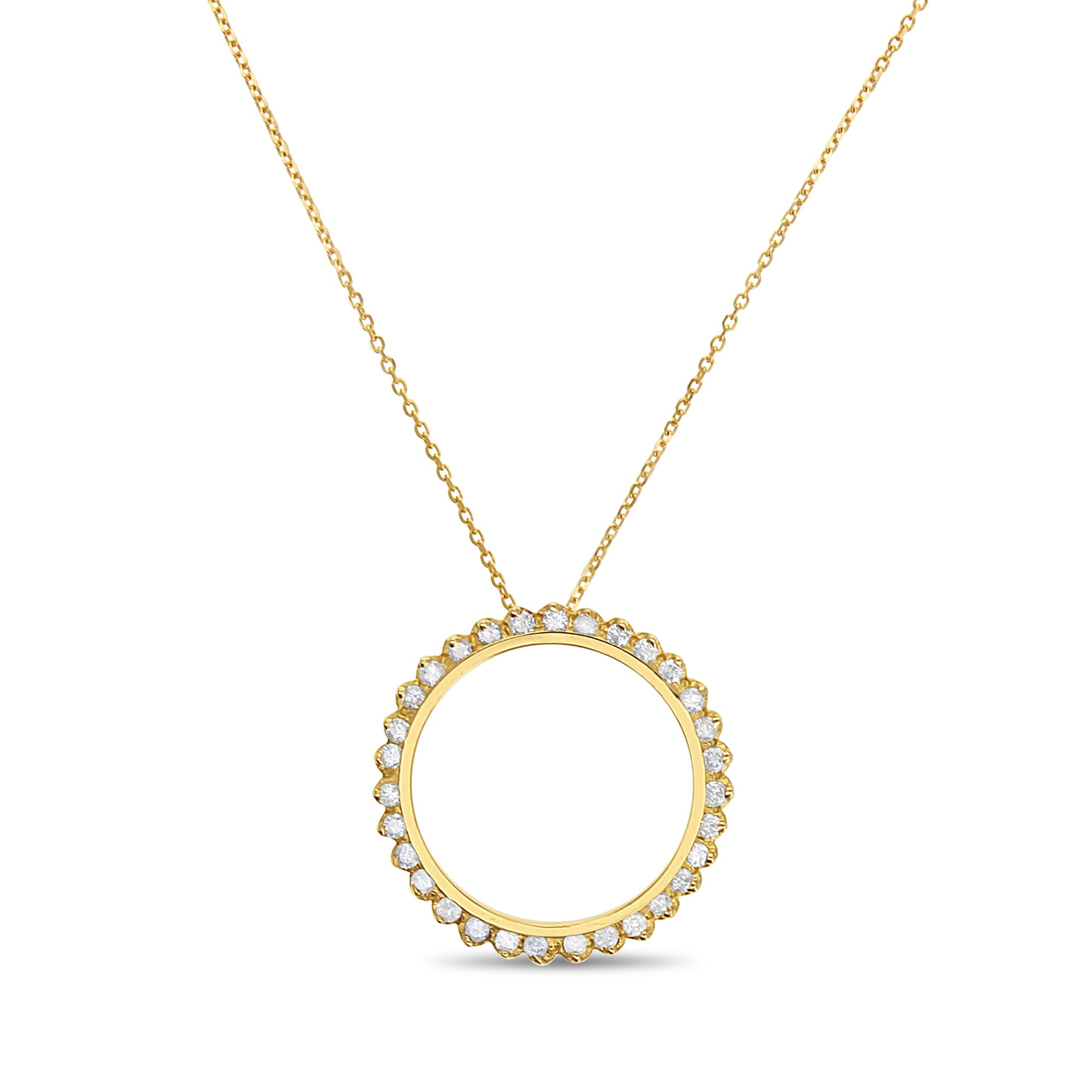 Collier en or jaune 14 carats avec diamants Circle of Life d'un carat