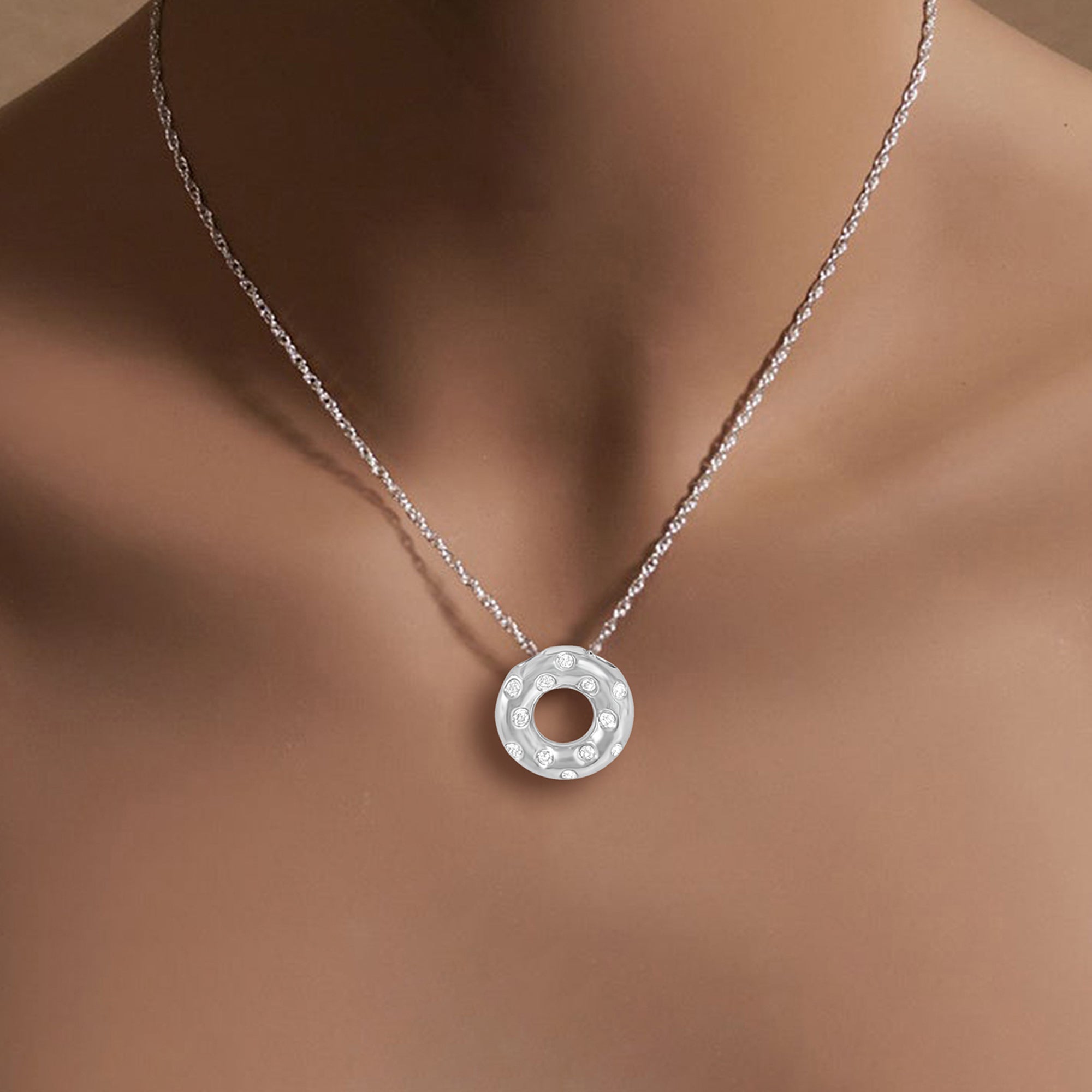 Dainty Diamond Doughnut Necklace .15cttw 18k White Gold