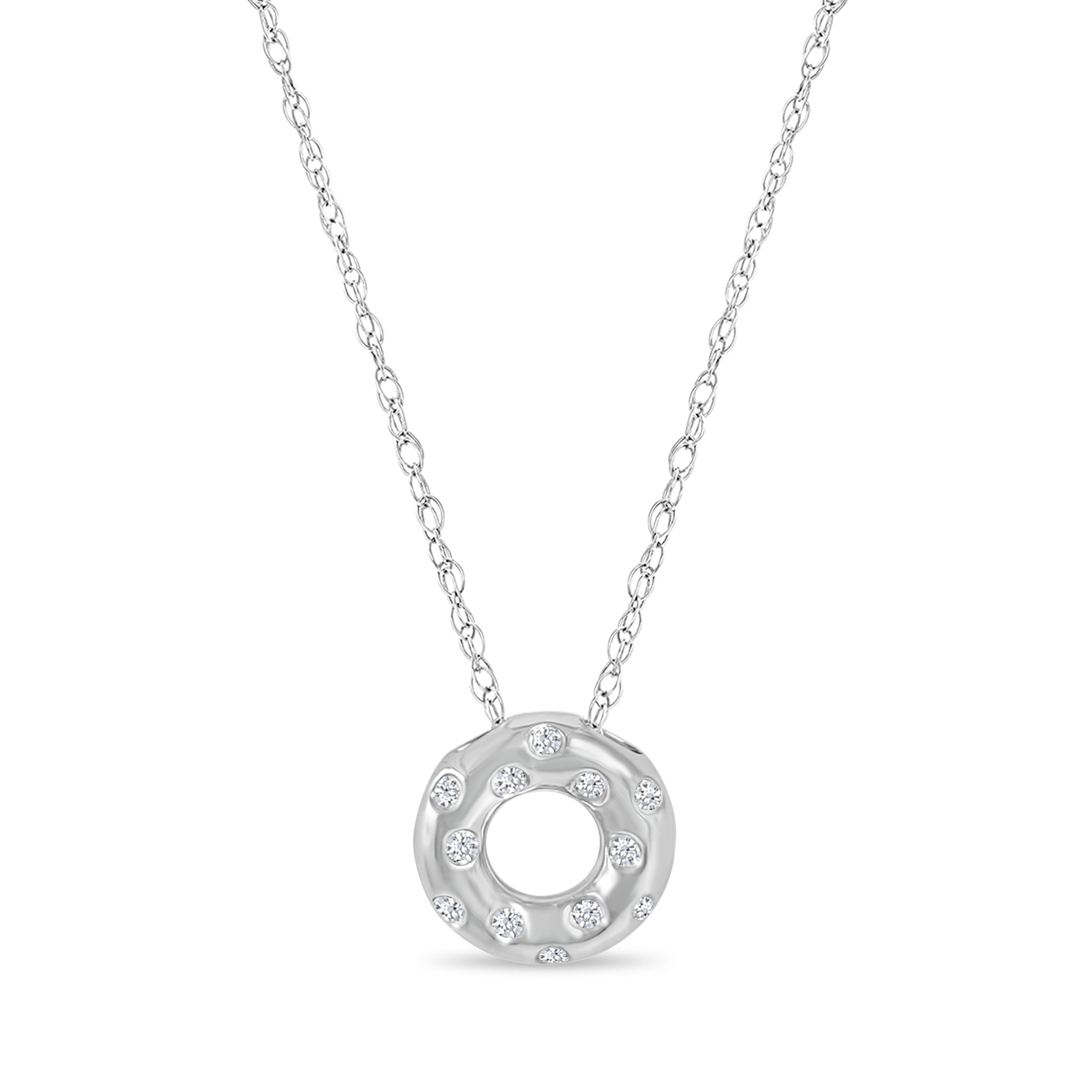 Collier délicat en forme de donut avec diamants de 15 ct en or blanc 18 carats