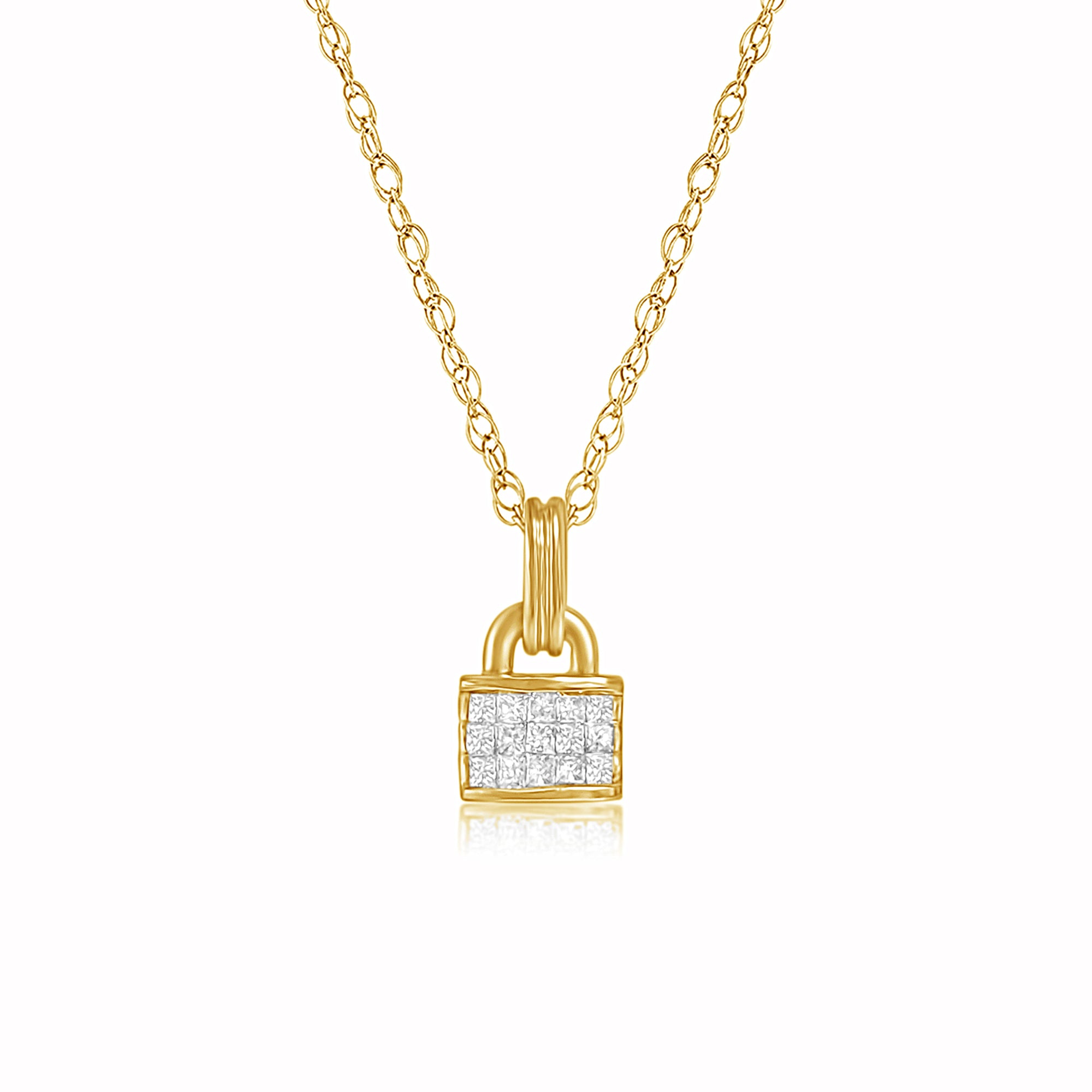 Princess Cut Diamond Padlock Necklace