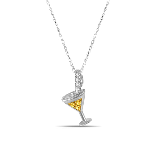 Martini Necklace with Yellow Sapphire & Diamond .10cttw 18k White Gold