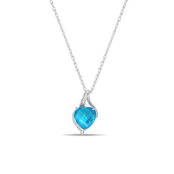Heart Shaped Blue Topaz Necklace with diamond bail 4.33cttw 14k White Gold
