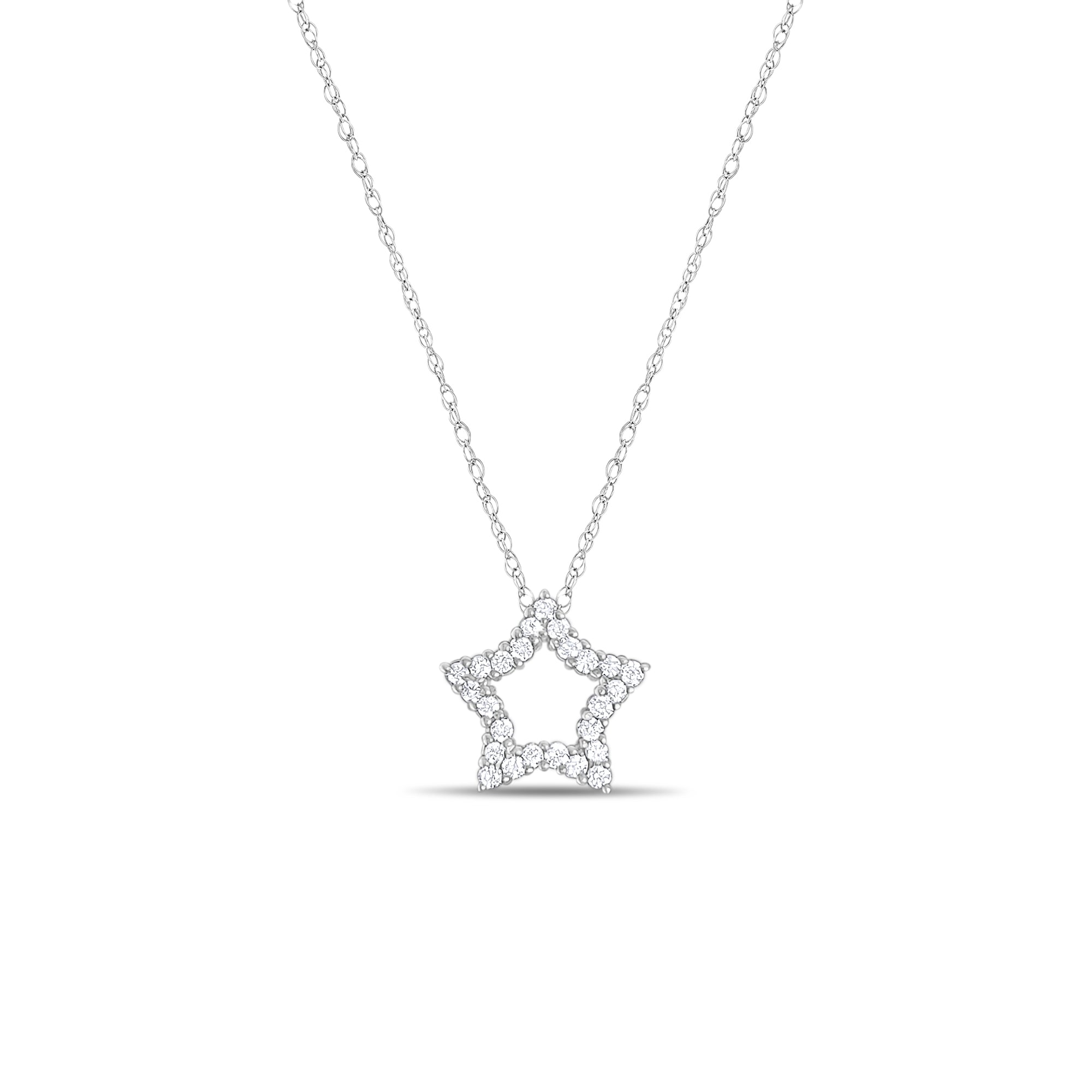 Diamond Star Cutout Necklace .52cttw 14k White Gold