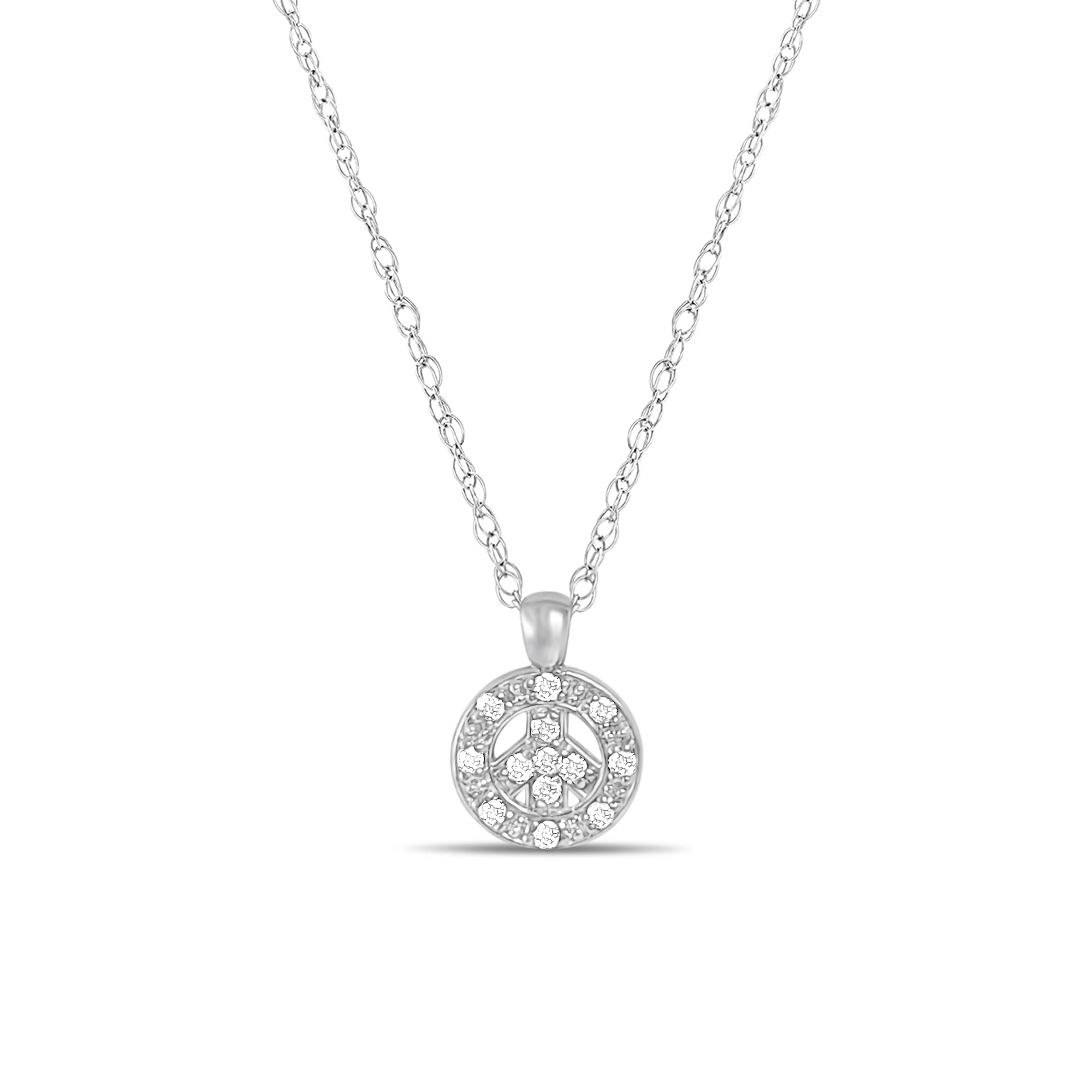 Dainty Diamond Peace Necklace .20cttw 14k White Gold