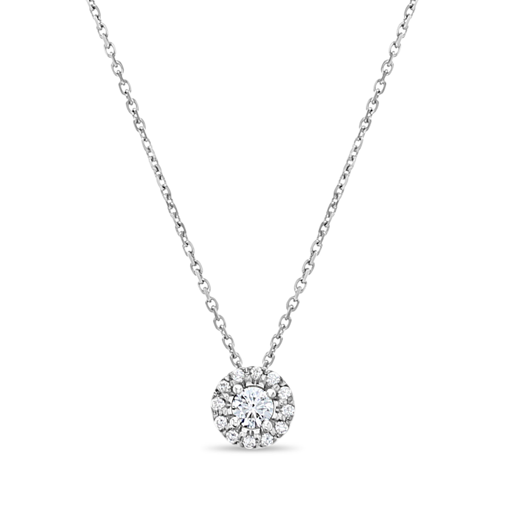 Pendentif halo de diamants en grappe d'un demi-carat, 0,47 ct, or blanc 14 carats