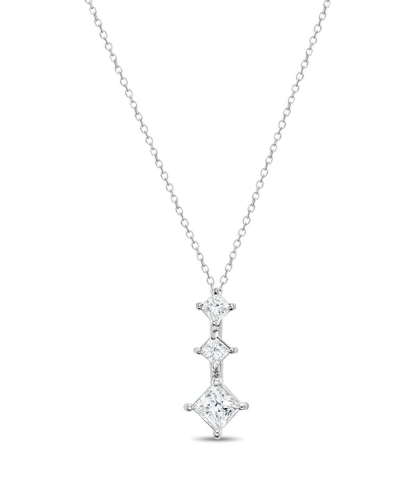 Princess Cut Diamond Past, Present, Future Necklace 1.29cttw 14k White Gold
