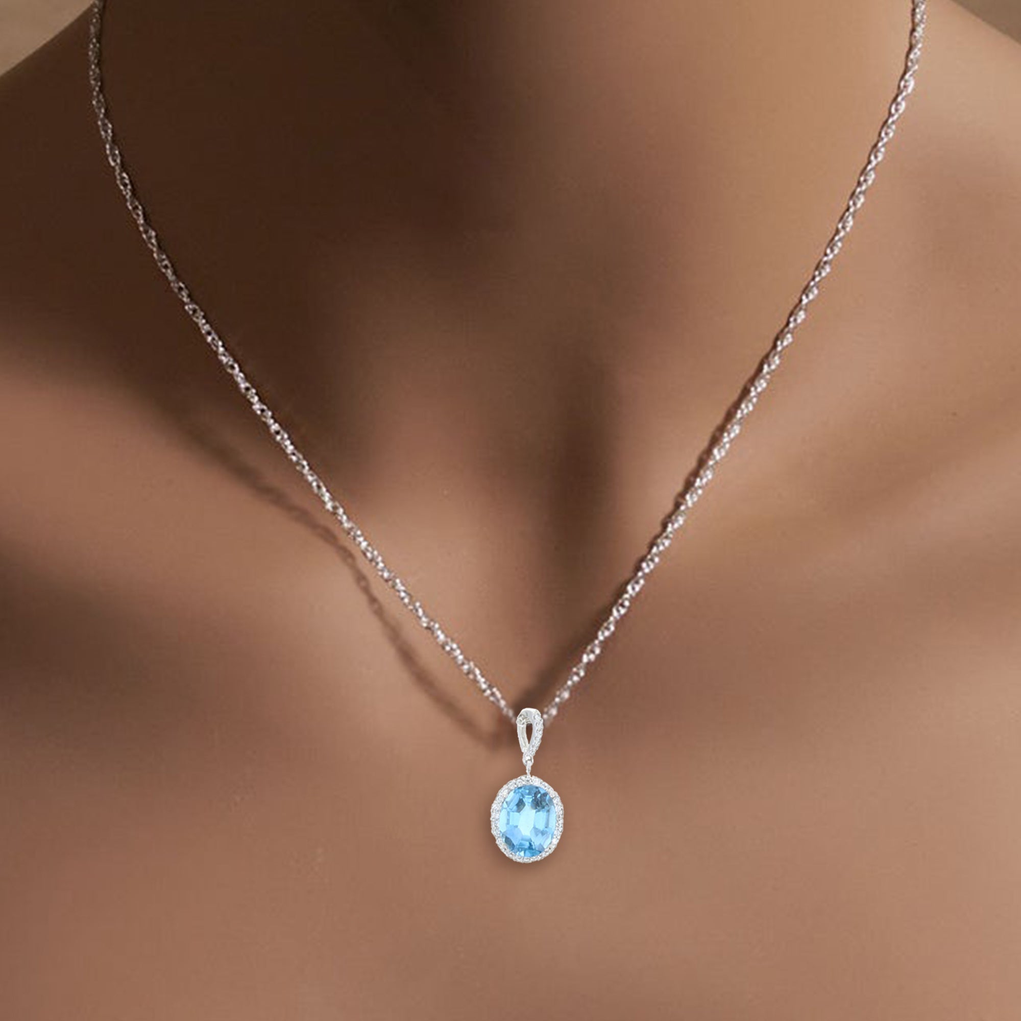 Blue Topaz Diamond Pendant 2.54cttw 14k White Gold