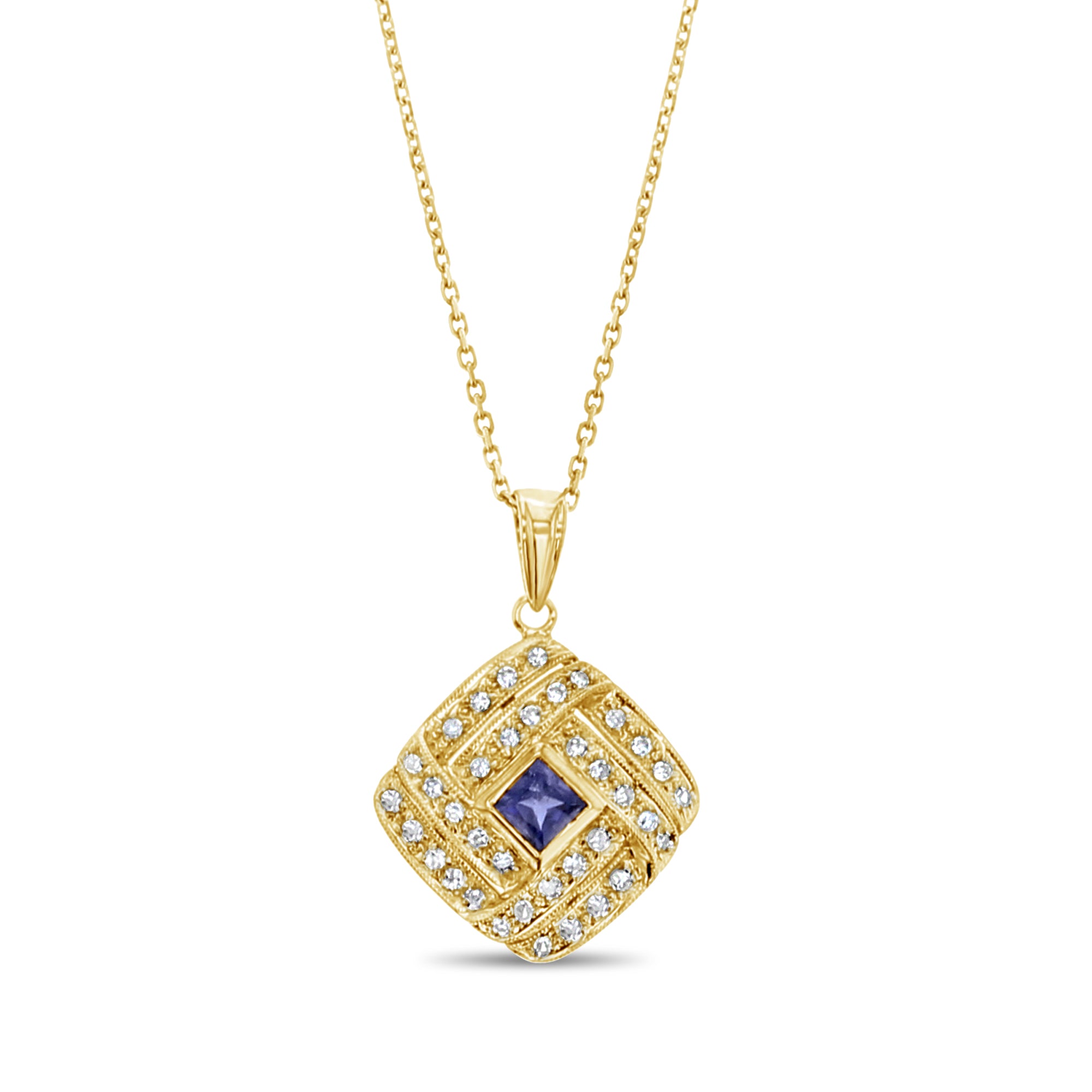 Pendentif pavé de diamants Iolite 0,55 ct en or jaune ou blanc 14 carats