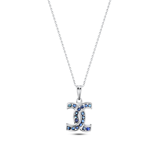 Sapphire Double 'C' Necklace 14k White Gold