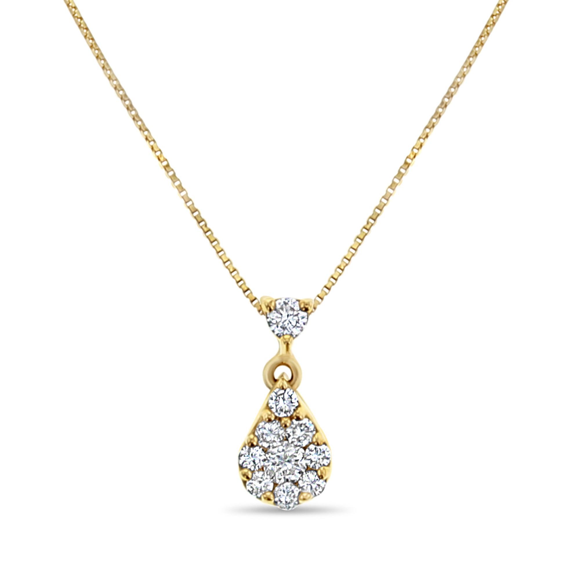 Collier en forme de larme avec diamants d'un demi-carat en or jaune 14 carats