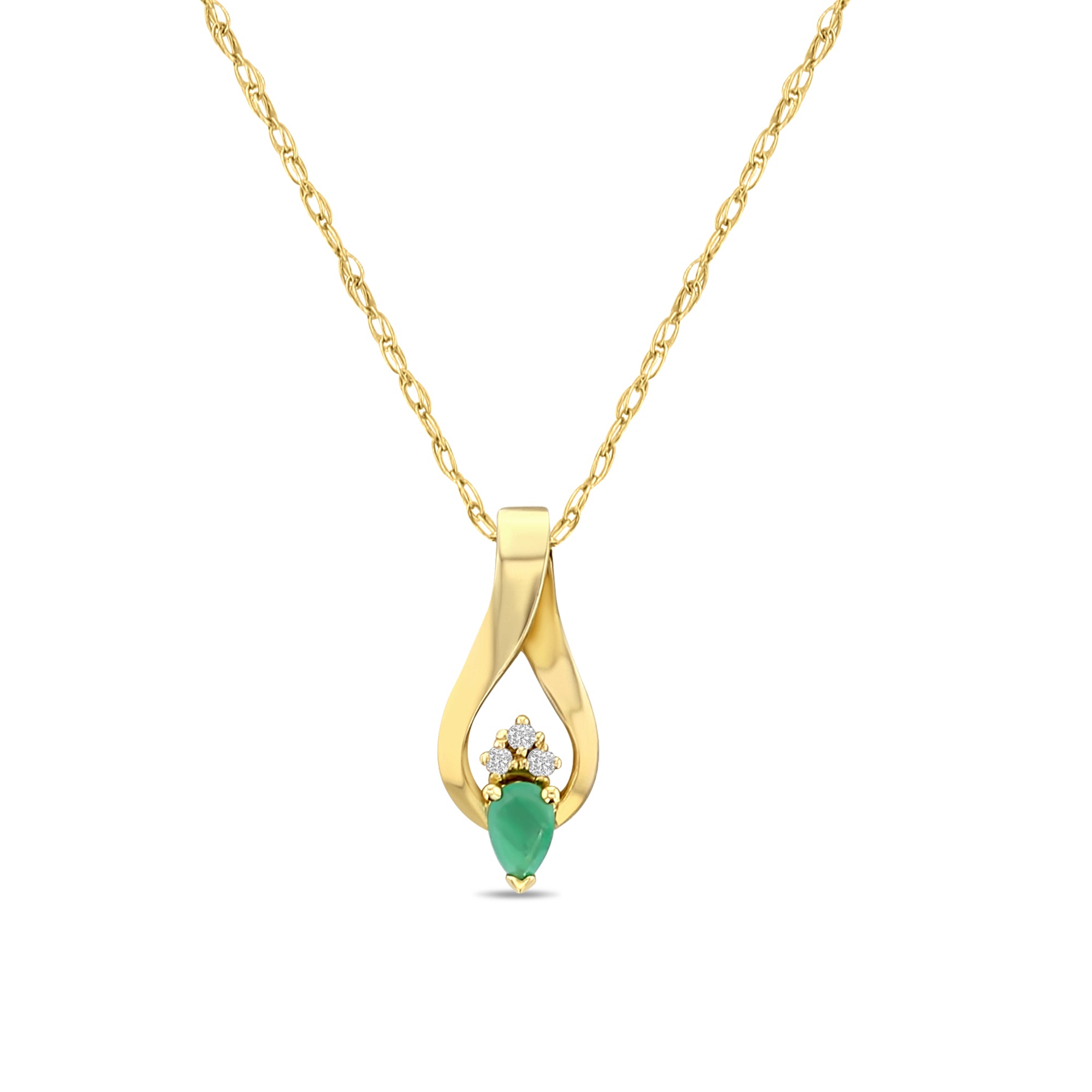 Pear Shaped Diamond Emerald Pendant .41cttw 14k Yellow Gold