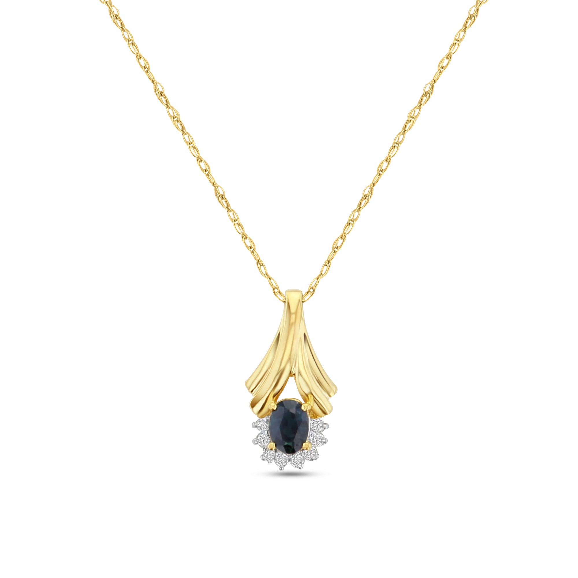 Pendentif en or jaune 14 carats avec saphir ovale et diamant de 1,07 ct