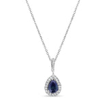 Pear Shaped Teardrop Sapphire Diamond Pendant .37cttw 14k White Gold