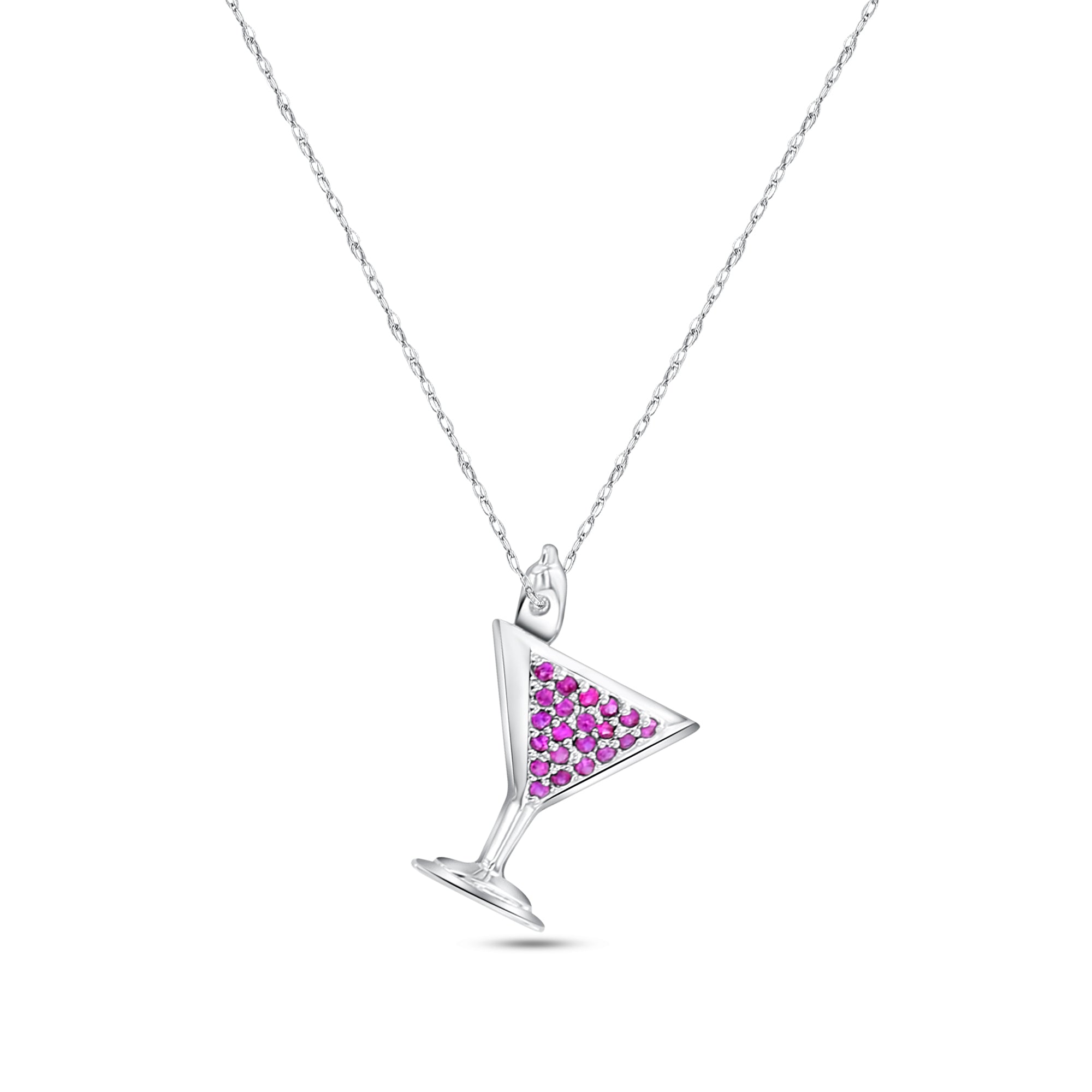 Martini Ruby Necklace 14k White Gold