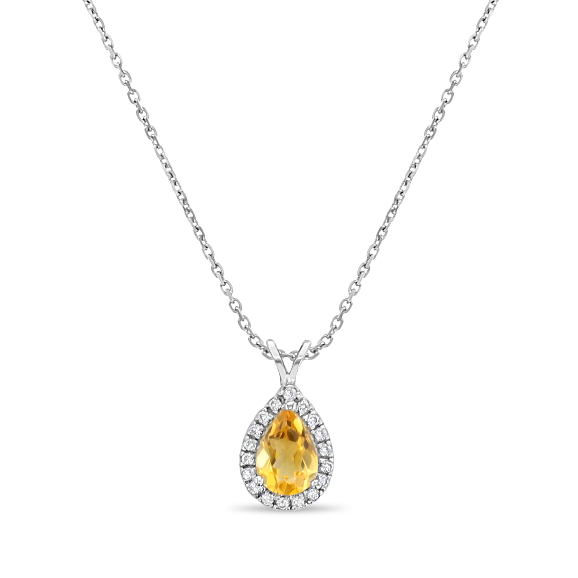 Pear Shaped Dainty Teardrop Citrine Diamond Pendant 1.55cttw 14k White Gold