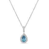 Ocean Blue Topaz Teardrop Diamond Pendant .37cttw 14k White Gold