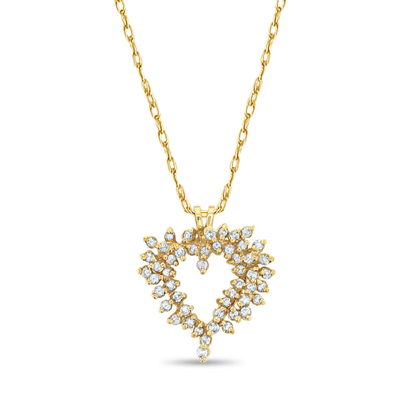 Half Carat Diamond Cluster Heart Necklace 14k Yellow Gold