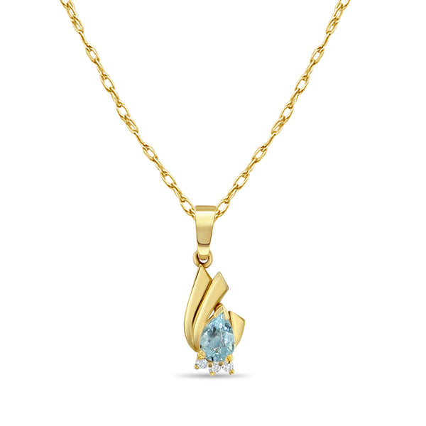 Pear Shaped Aquamarine with Diamond Accents Necklace