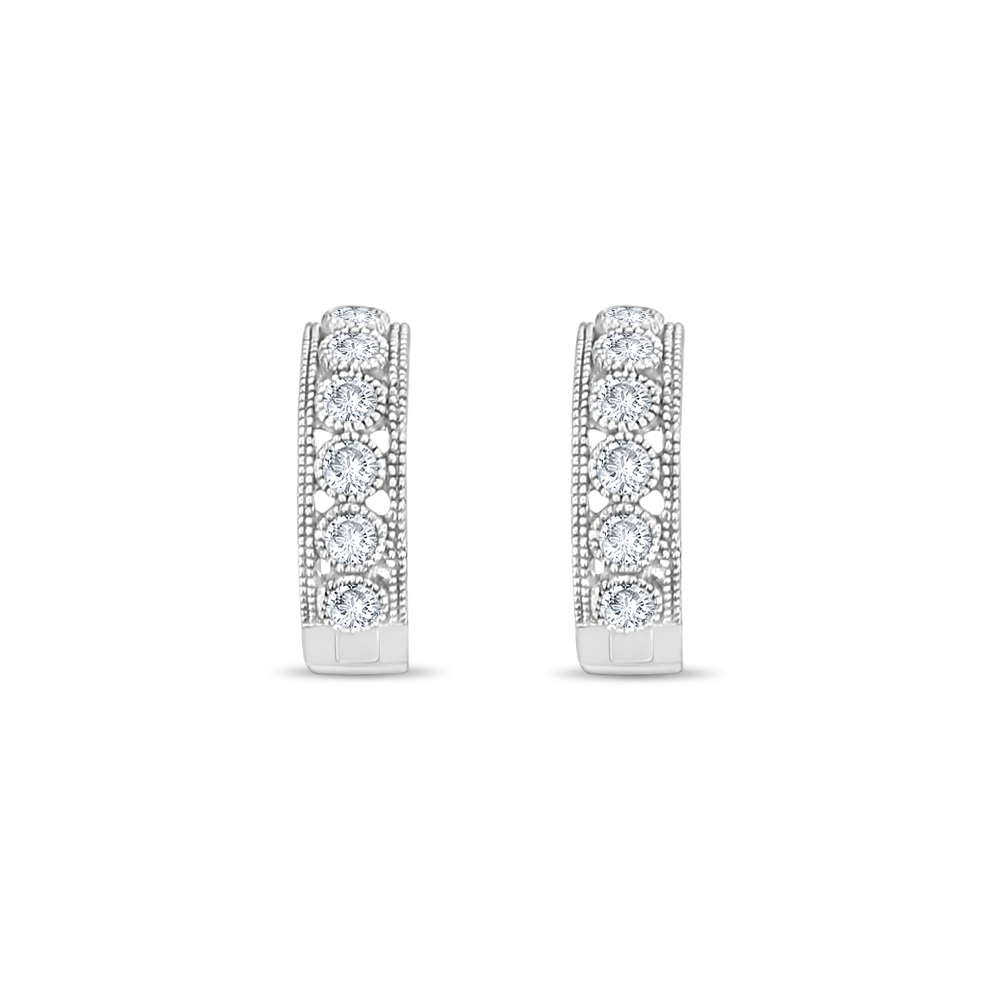 Pendientes con bisel de diamantes de estilo antiguo, 0,80 ct, oro blanco de 14 k