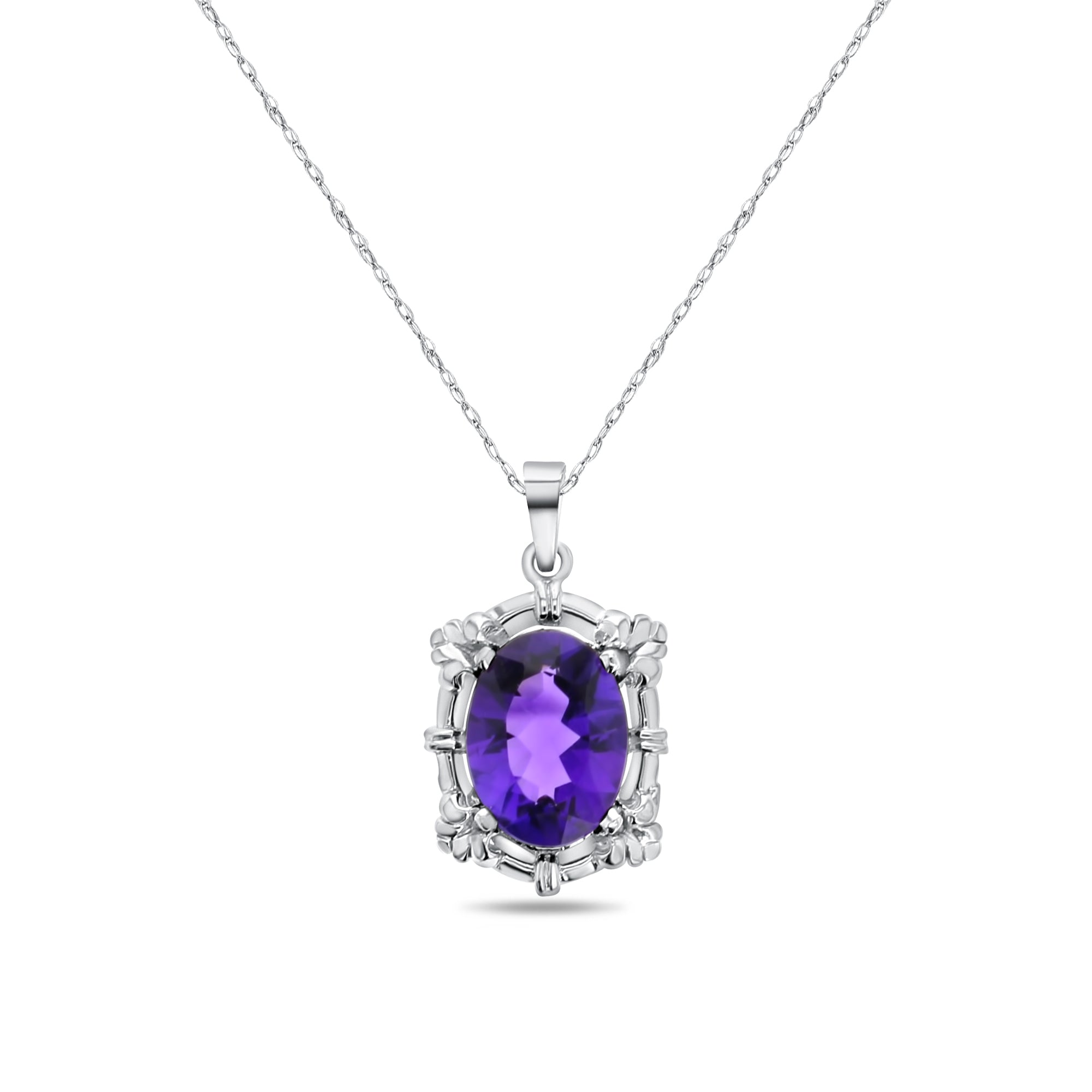 7 Carat Amethyst Necklace 14k White Gold