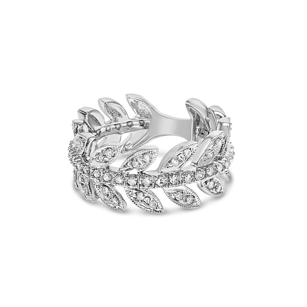 Eternity Diamond Leaf Design Ring .35cttw 14k White Gold