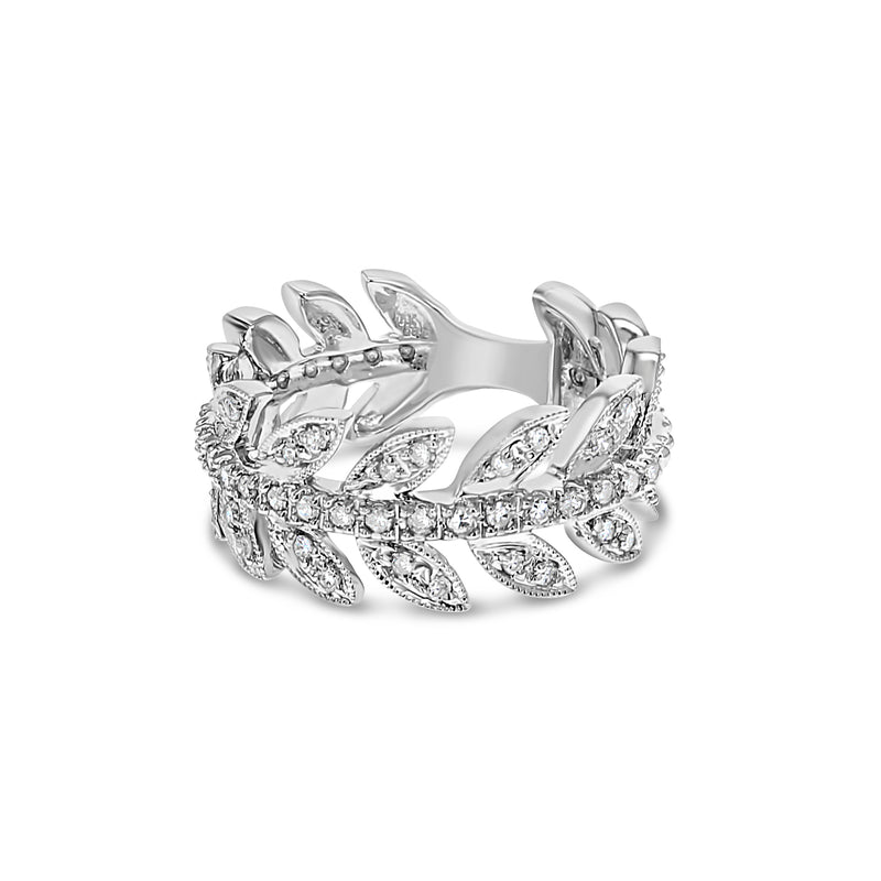 Eternity Diamond Leaf Design Ring .35cttw 14k White Gold