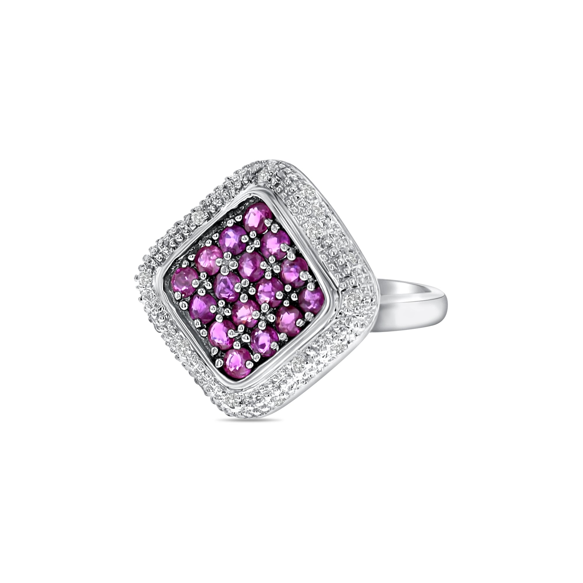 Ruby & Diamond Pave Cocktail Ring 1.15cttw 14K White Gold