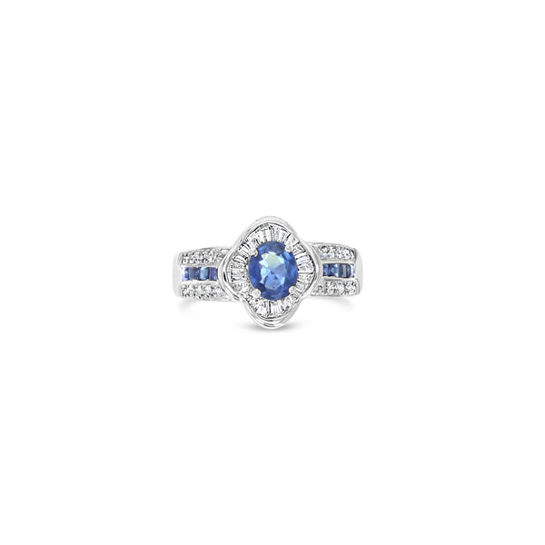 Sapphire Diamond Baguette Engagement Ring 1.60cttw 18k White Gold