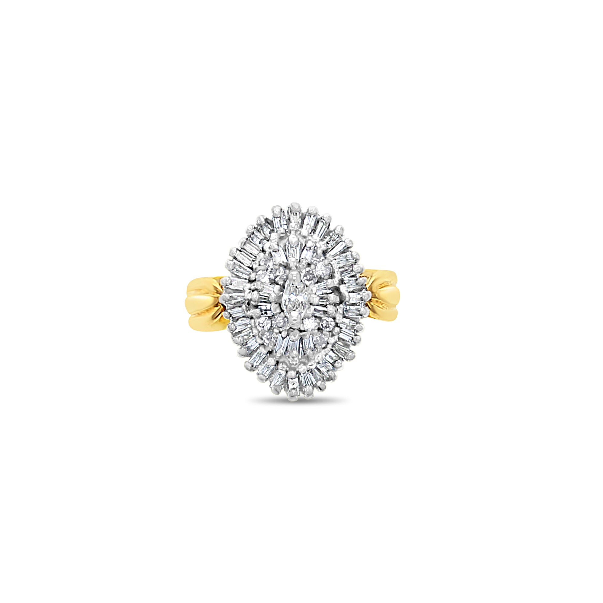 Marquise & Tapered Baguetted Diamond Ring  1.00cttw 14K Yellow Gold