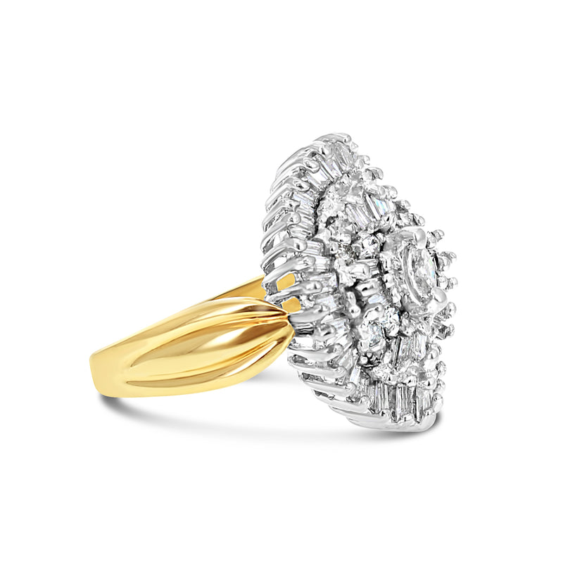 Marquise & Tapered Baguetted Diamond Ring  1.00cttw 14K Yellow Gold