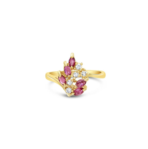 Ruby & Diamond Cluster Ring .50cttw 14K Yellow Gold