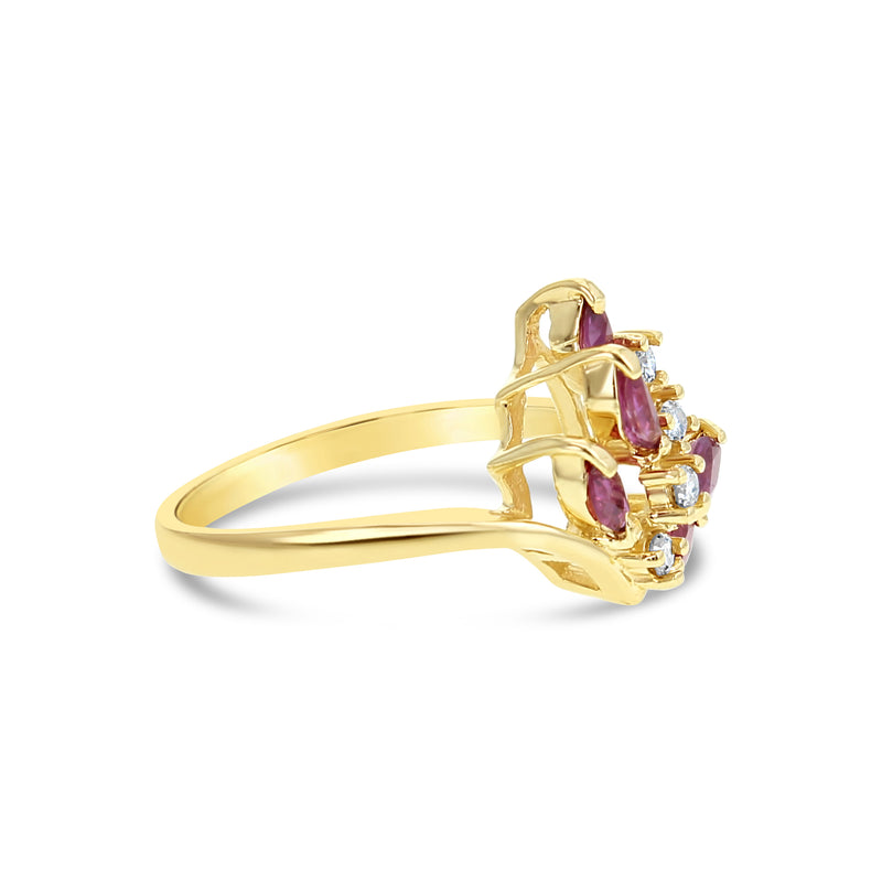 Ruby & Diamond Cluster Ring .50cttw 14K Yellow Gold