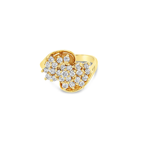 One Carat Cluster Diamond Cocktail Ring 14K Yellow Gold