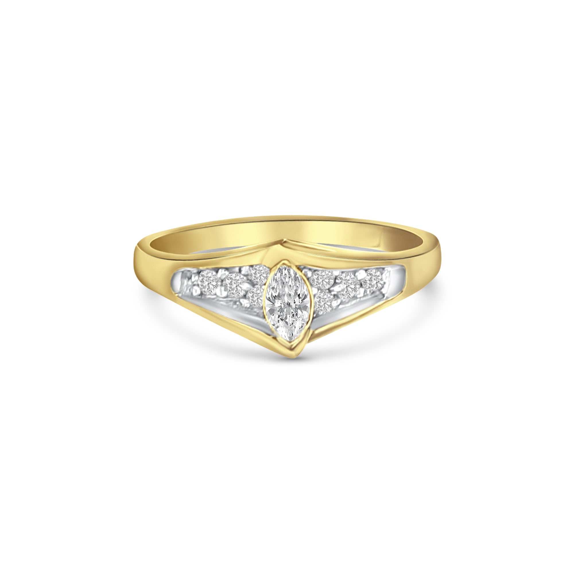 Bague marquise en or jaune 14 carats avec diamants de 0,33 ct